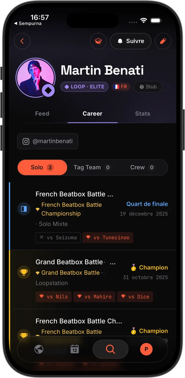 Écran Profils de l’app beatbox·world