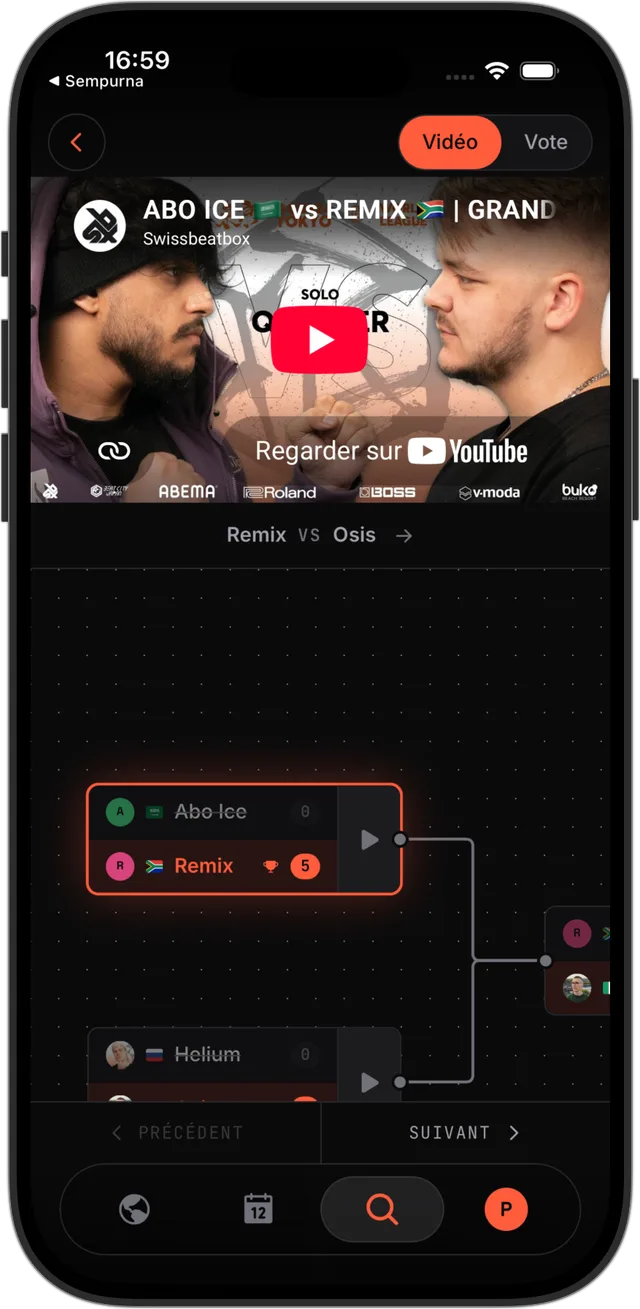 Écran Brackets de l’app beatbox·world