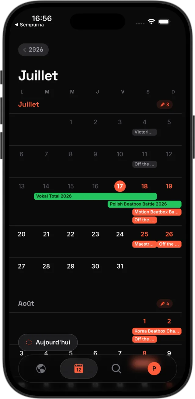 Calendrier — Tous les events, partout